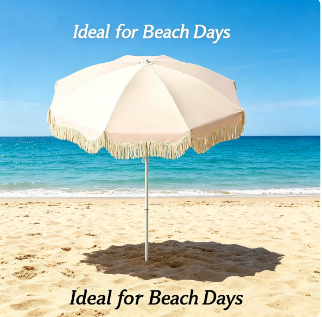 Bohemian Tassel Patio Umbrella, UV Protected & Waterproof, Ideal for Garden, Beach, Pool, Fishing & Outdoor Activities