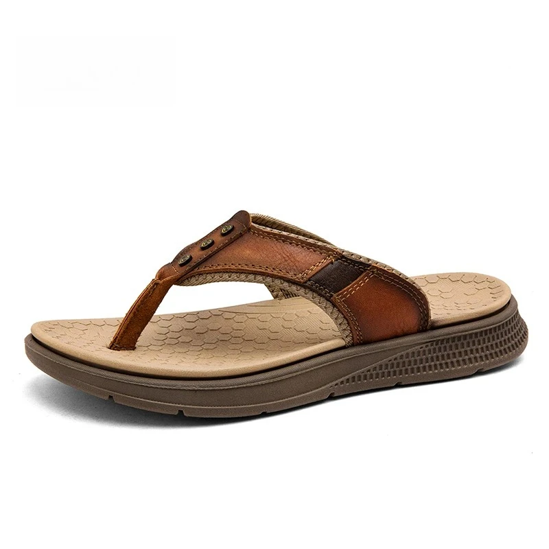 

Mens Flip Flops Leather Thong Sandals Arch Support Beach Slippers