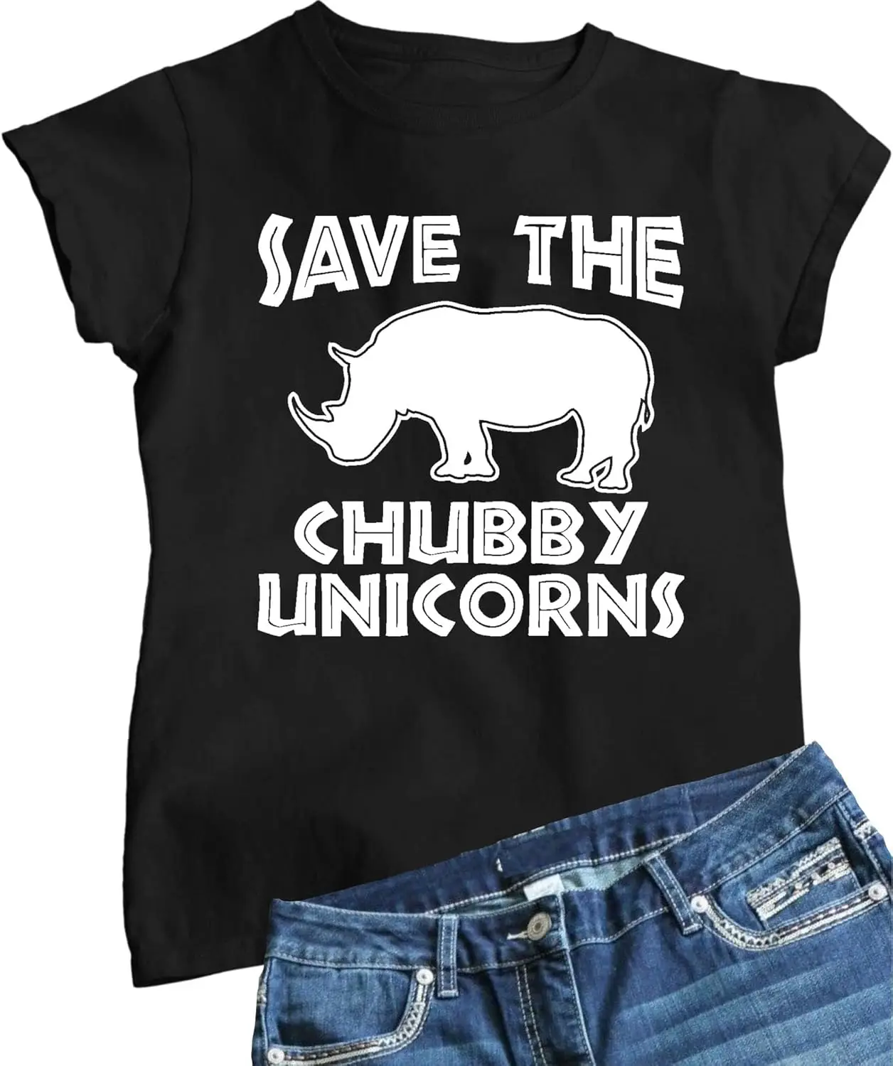 Go All Out Womens Save The Chubby Unicorns Funny Rhino T-Shirt