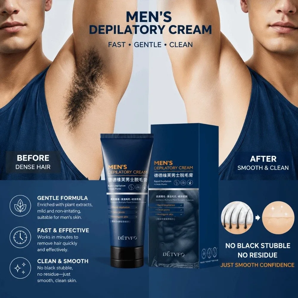 

Soothing Men's Hair Removal Cream Fast Acting Gentle Formula Underarm Hair Remover Stubble Free Armpit Depilatory Cream Leg