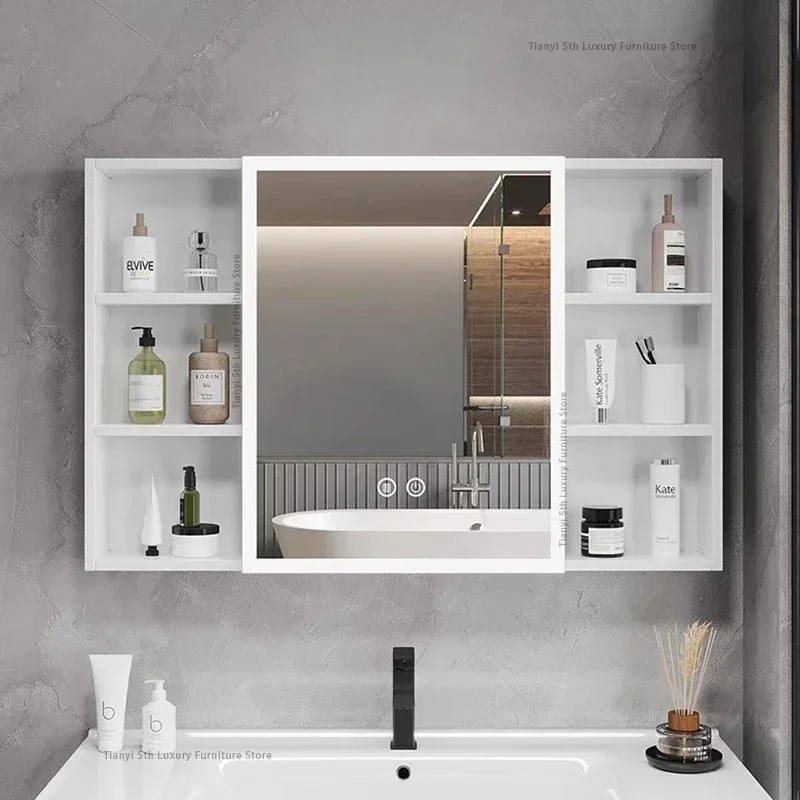 Space Aluminum Bathroom Mirror Wall-mounted Make Up Vanity Storage Mirror Cabinet Shelves Home Furniture Muebles Bano FYBC