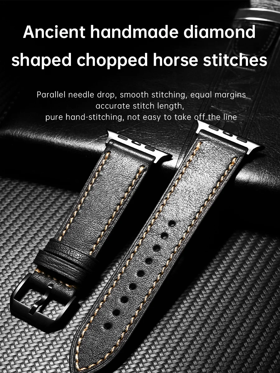 Leather Strap for Apple Watch Ultra 2, 49mm, Series 10, 9, 8, 7, SE, 46mm, 42mm, 45mm, 44mm, 41mm, 40mm, Apple Watch Band