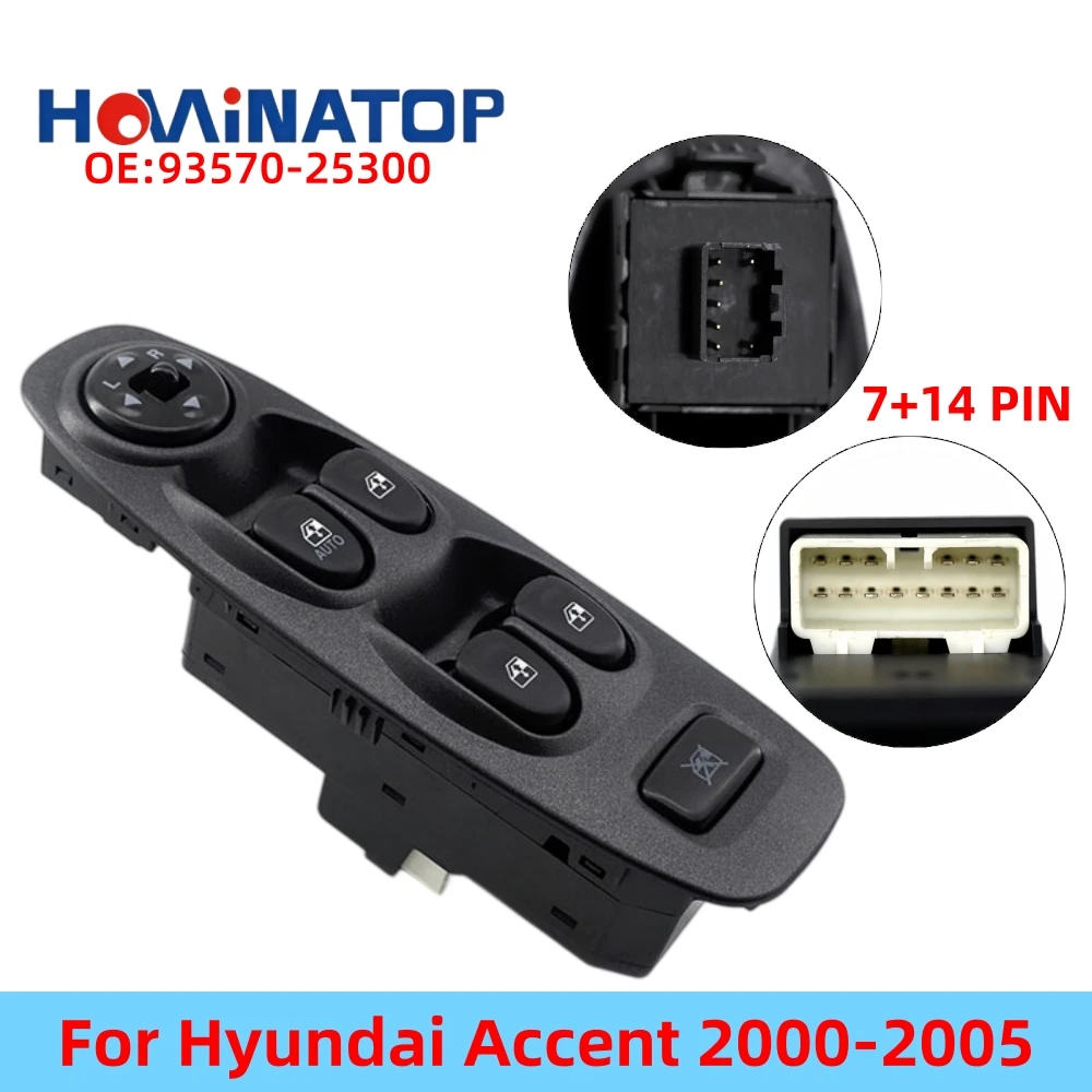 HOWINATOP 93570-25300 7+14 Pin Power Window Master Switch For Hyundai Accent 2000-2005 High Quality OEM Replacement