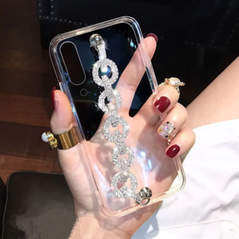 Women Bling Rhinestone Diamond Bracelet Chain Case For Samsung Galaxy S25 S24 S22 Plus S23 Ultra A13 A33 A53 A73 5G M52