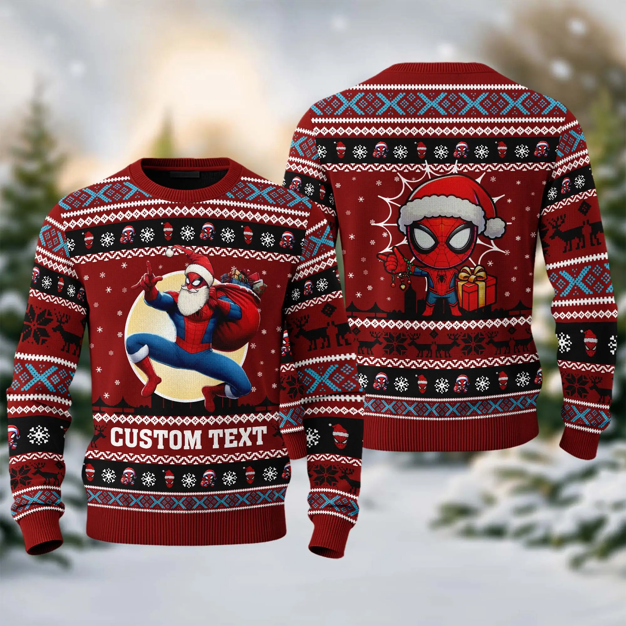 الرجل العنكبوت خارقة الأعجوبة الخيال الرائع عيد الميلاد سترة قبيحة رقيقة لطيف الكرتون Q-نسخة الرجال الخريف/الشتاء سترة #5