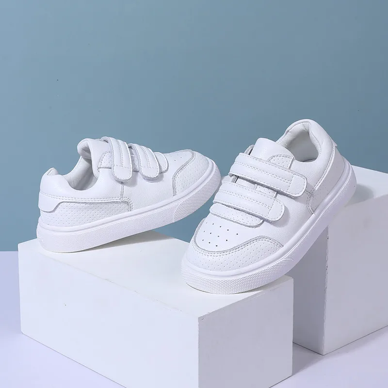 DIMI-zapatos de piel de microfibra para niño y niña, zapatillas escolares de goma suave y antideslizante, informales, color blanco, primavera y otoño