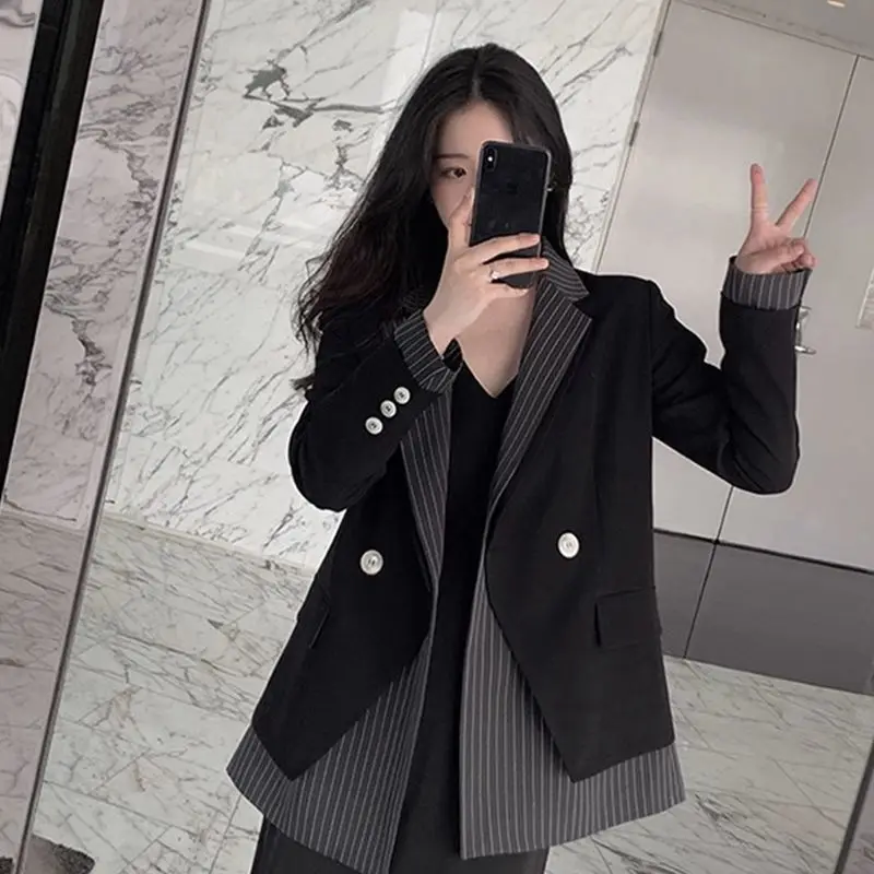 

Autumn Women'S Clothing High Quality Woman'S Blazer Waist-Cinching Double-Buttoned Bubble Fastening Varsity Half Thickened Patch