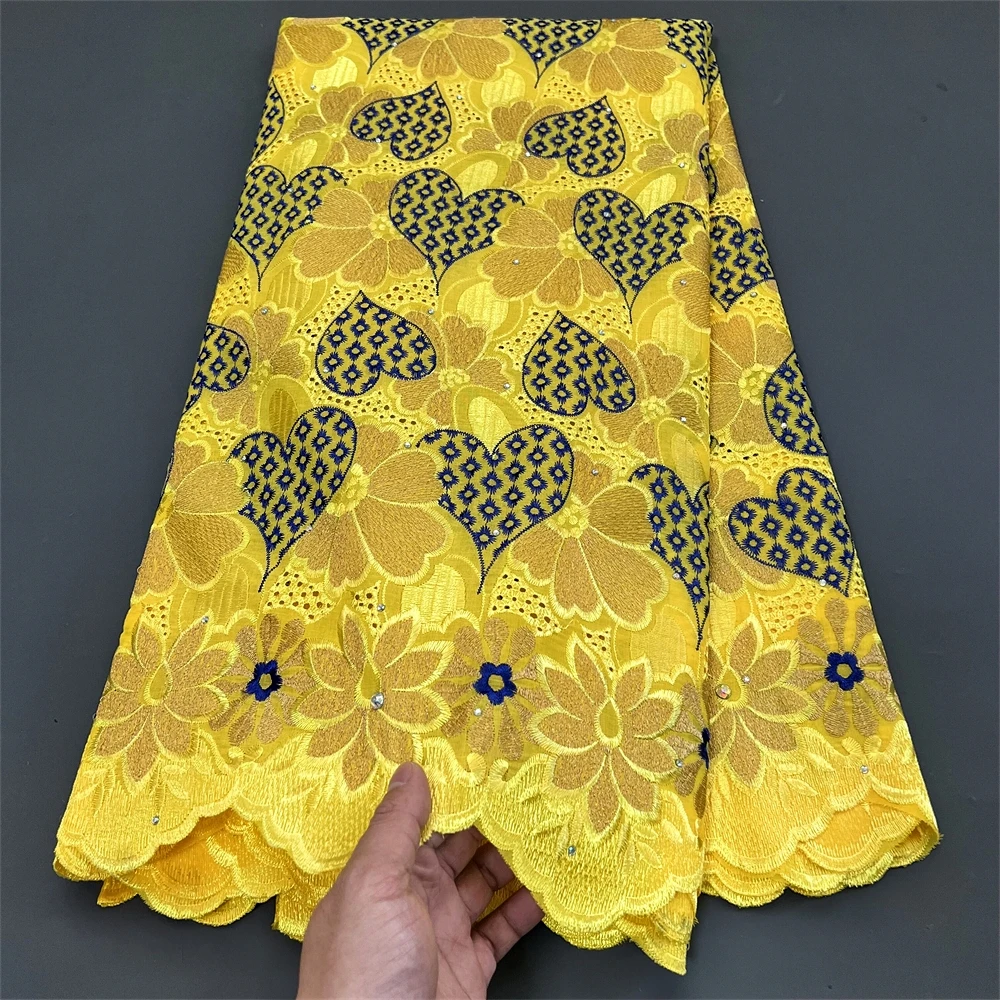 

5Yards African Blue Linen Lace Rhinestone Fabric Embroidery For Women Party Dresses Tulle Cotton Fabrics In Per The Meter Sewing