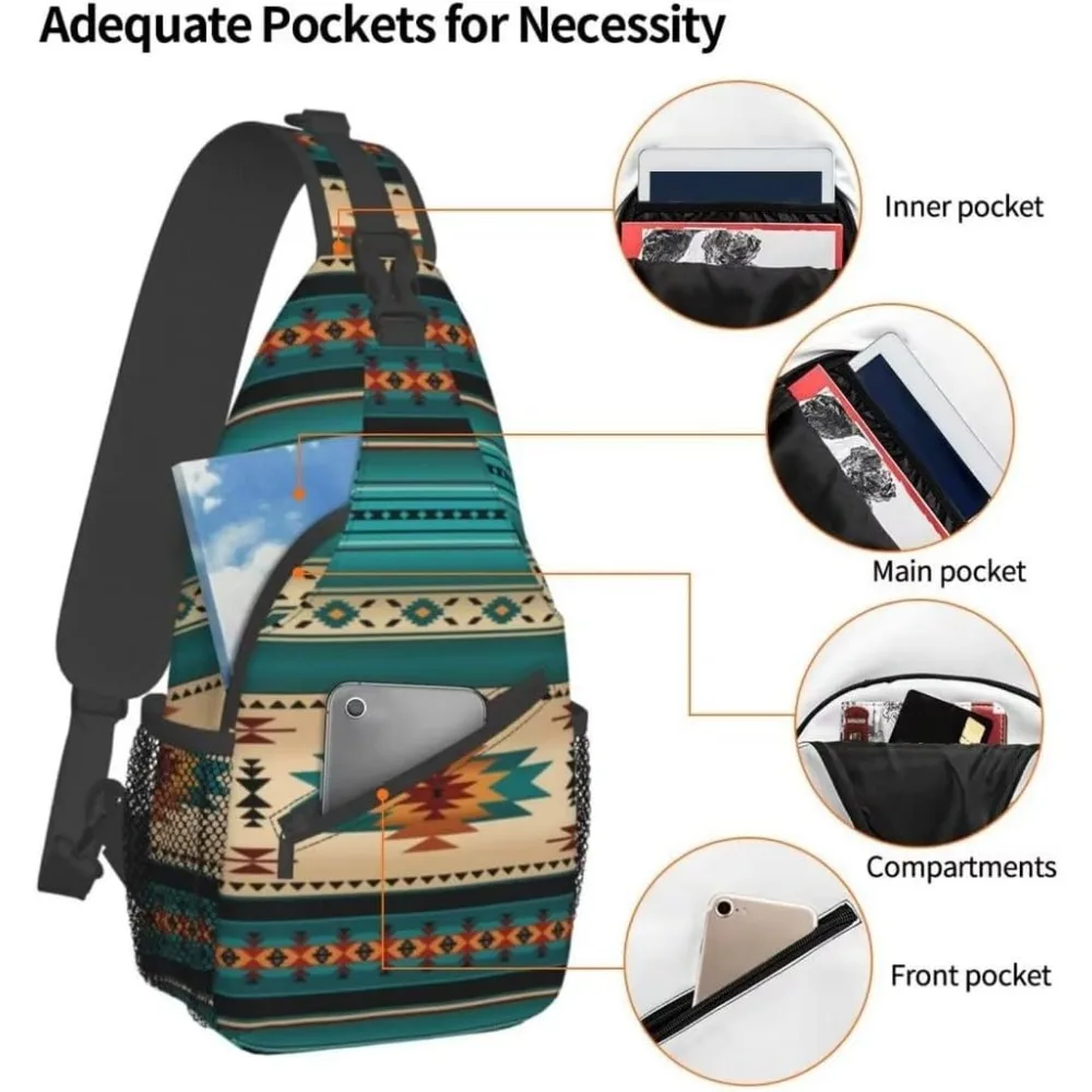 Aztec Turquoise Stripe Casual Sling Bag Unisex Crossbody Sling Backpack Gym Sports Travel Hiking Daypack Chest Bag Shoulder Bag