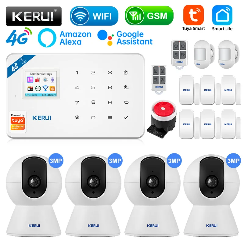 

KERUI W184 Tuya Security Protection Smart Home GSM 4G WIFI Alarms Anti Theft Security Alarm System Kit Sensor 6 Languages Garage