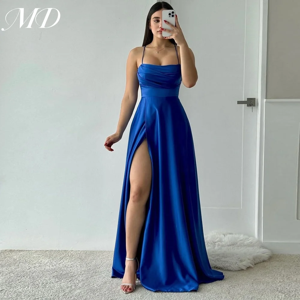 MD مثير ألف خط ثوب مسائي السباغيتي حزام الجانب عالية الشق الطية مناسبة خاصة فستان مطوي Vestidos de fiesta مخصص 2025