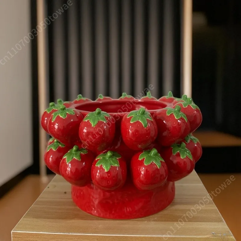 3D Handmade Ceramic Planter, Cute Red Strawberry Flower Pot, Decorative Succulent Planter for Home Garden Kitchen Decor - view 2