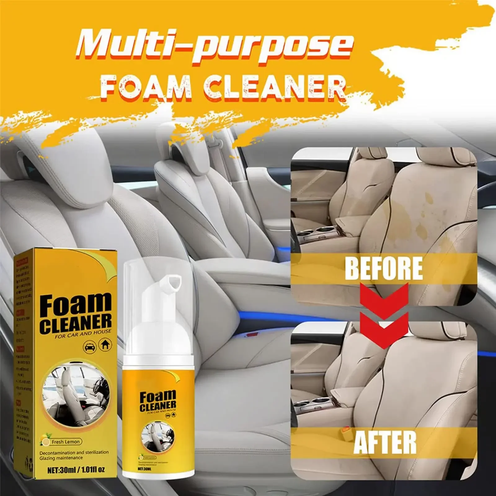 

Foamy Car Interior Leather Wash Multi-Purpose Cleaner Tools Car Restorer Strong Decontamination Sofas Kitchen Shoes Car Wash