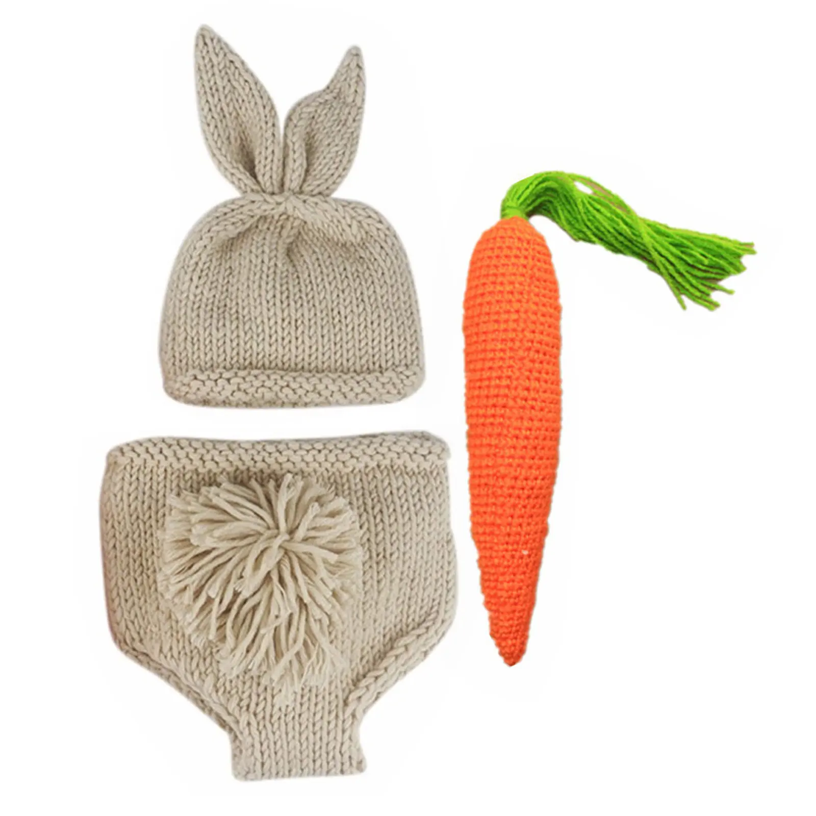 Newborn Easter Rabbit Photography Costume Set – Soft Knit Breathable Baby Outfit with Carrot Prop for Photo Shoot view 4