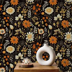 Dark Vintage Botanical Wallpaper, Dark Floral Wallpaper, Vintage Flowers Wallpaper, Traditional Peel and Stick Wallpaper