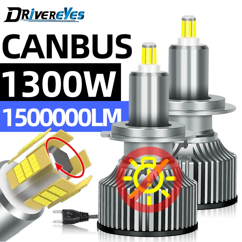 1300W Power H7 LED CANbus 360 3D CSP Core H1 H11 H8 H9 9005 HB3 9006 HB4 9012 HIR2 1500000LM Bright Car Headlamps For Lens 6000K