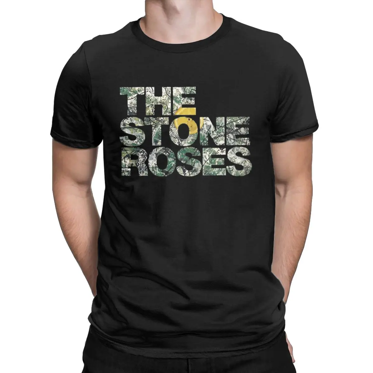 The Stone Roses Logo T Shirts for Men Pure Cotton Funny T-Shirt Round Neck christmas tour Tee Shirt Short Sleeve Clothing Summer