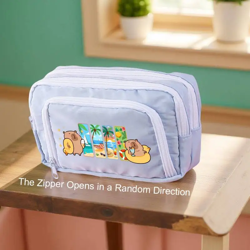 1PC Capybara Large Capacity Pencil Case 3 Layer Zipper Pencil Bag Multi Compartment Organizer Portable Pen Pouch School Supplies view 2