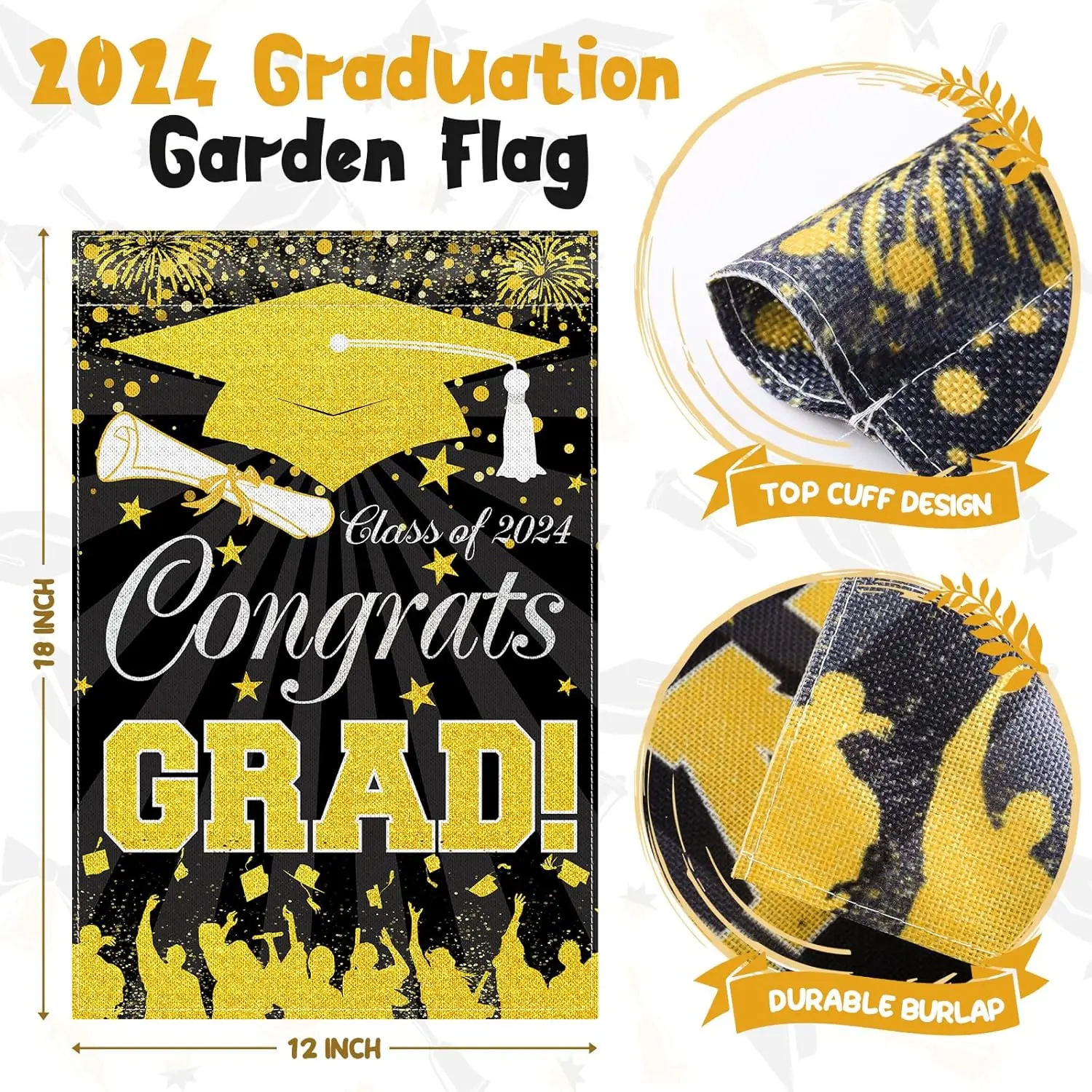 Class of 2024 Graduation Garden Flag 12 x 18 Inch Congrats Grad Garden Flag Double Sided Graduation Yard Sign Vertical Diploma C