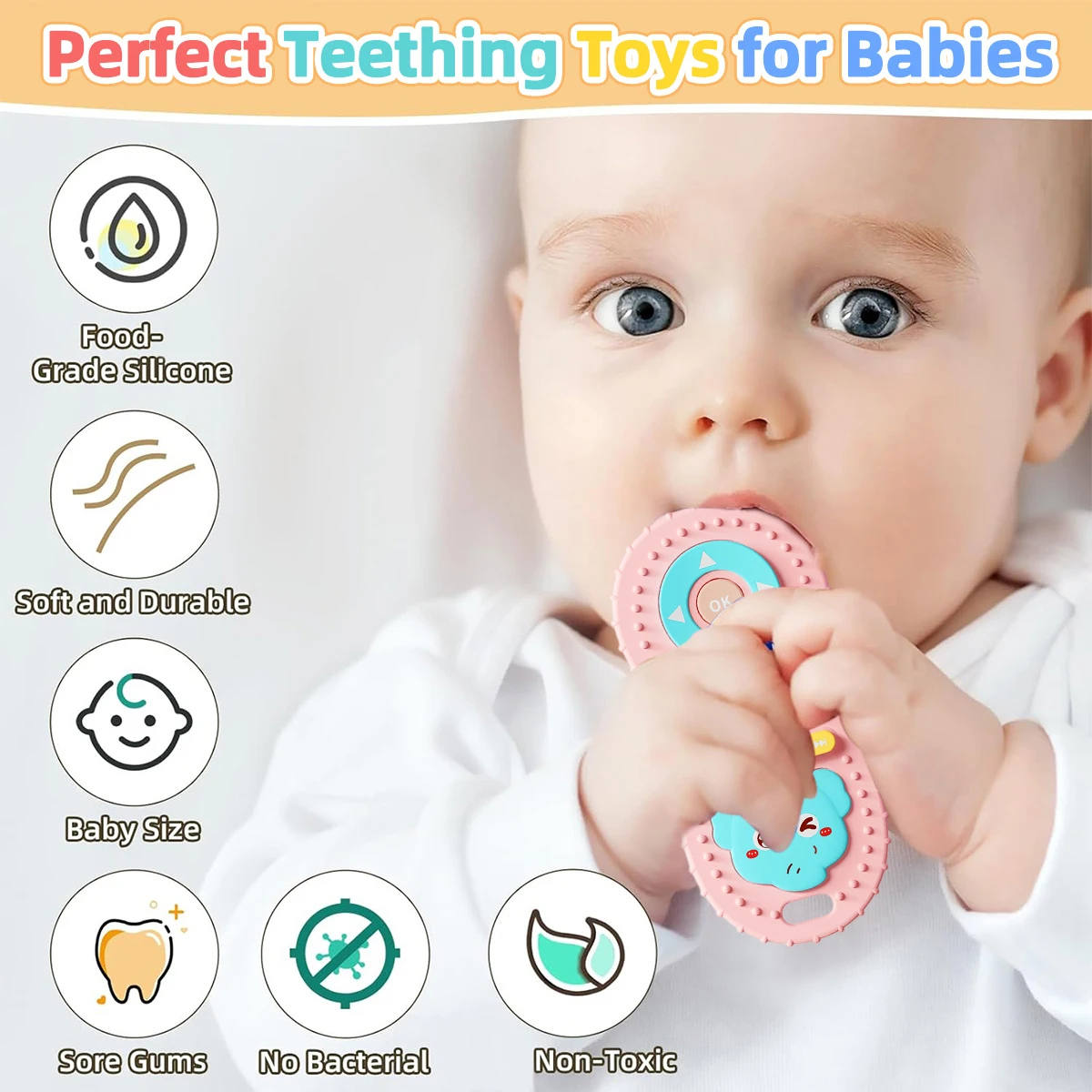 ألعاب عضاضة مهدئة للطفل من السيليكون للتحكم عن بعد ألعاب عضاضة للرضع نمط الفيل التعليمي الحسي 1 قطعة