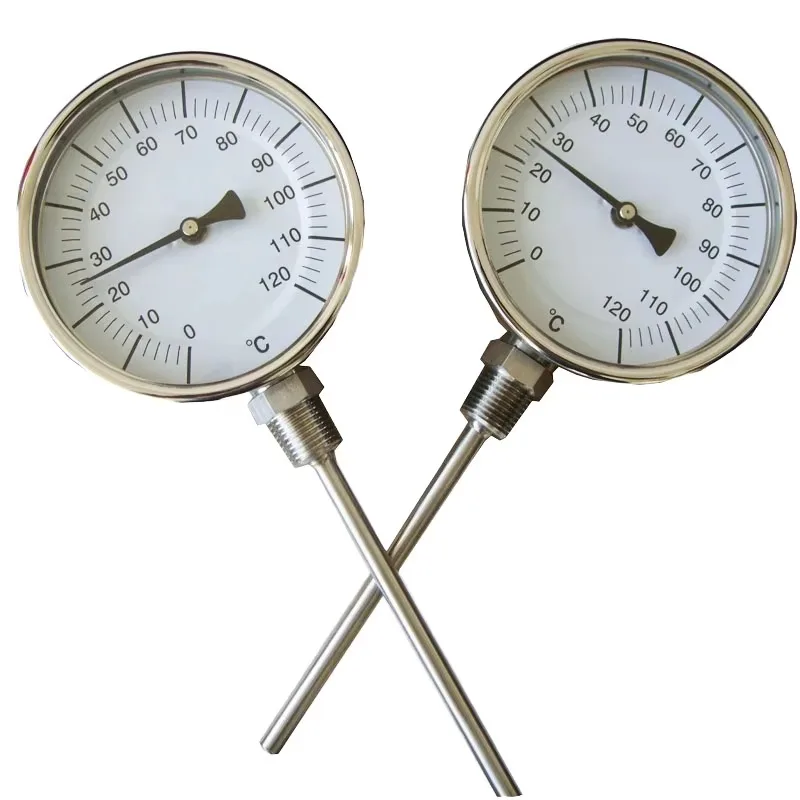 Fully Stainless Steel 304 Food Grade Bottom Bimetal IP65 OEM/ODM Industrial  Thermometer Boiler Pipe Temperature Measurement