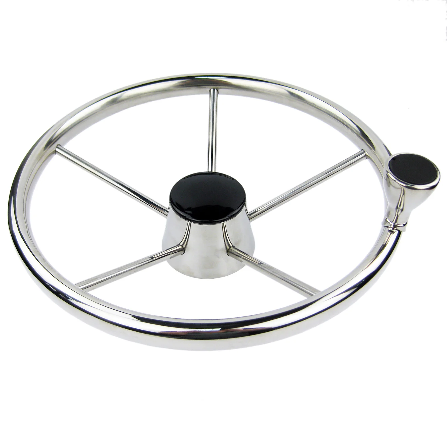 13.5" 5-Spoke Marine Boat Steering Wheel with Knob – Stainless Steel & ABS for Yacht, Fishing & Pontoon Boats