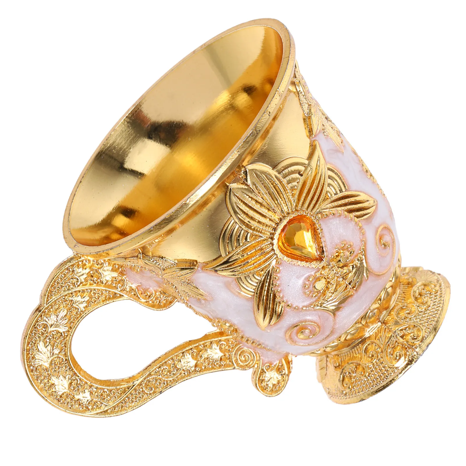 

Mini Metal White Liquor Cup Vintage European Style Embossed Flower Pattern Whiskey Liqueur Sake Goblet for Home Camping Use