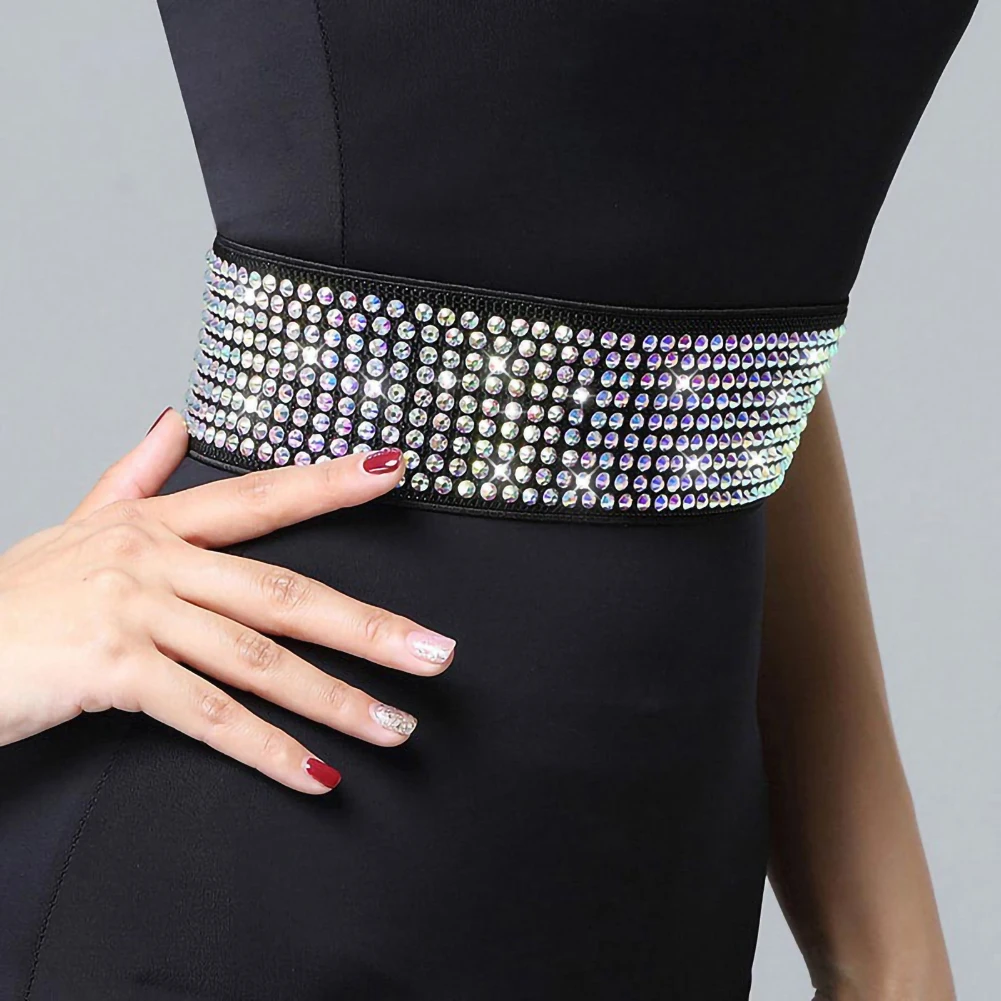 เข็มขัดสตรีเต้นรําเข็มขัดกีฬาเต้นรําอุปกรณ์เสริมเครื่องประดับ Rhinestone แฟชั่น All-Match ประสิทธิภาพแน่น