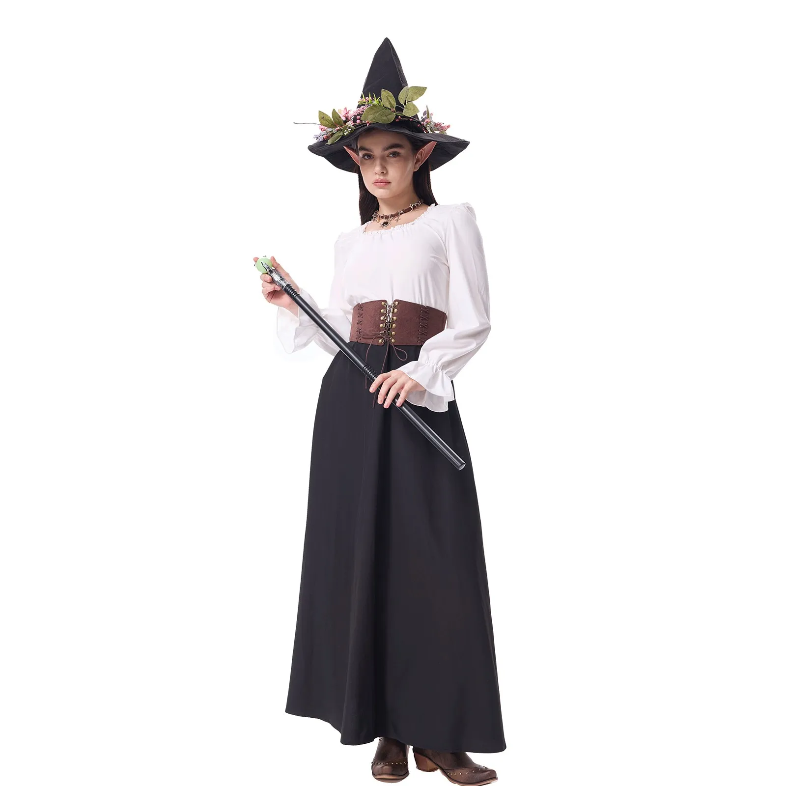 

New Women'S Medieval Costume Vintage long Sleeve Dress hat belt suit Stage Performance Clothing Gown For Female Performers set