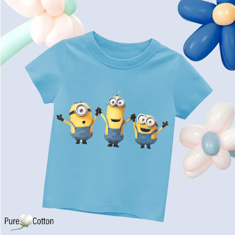 Cartoon Disney Minions Fun Leisure Quality Summer Outdoor Wear Cotton Children\'s T-shirt Y2K Boys and Girls Home Furnishings