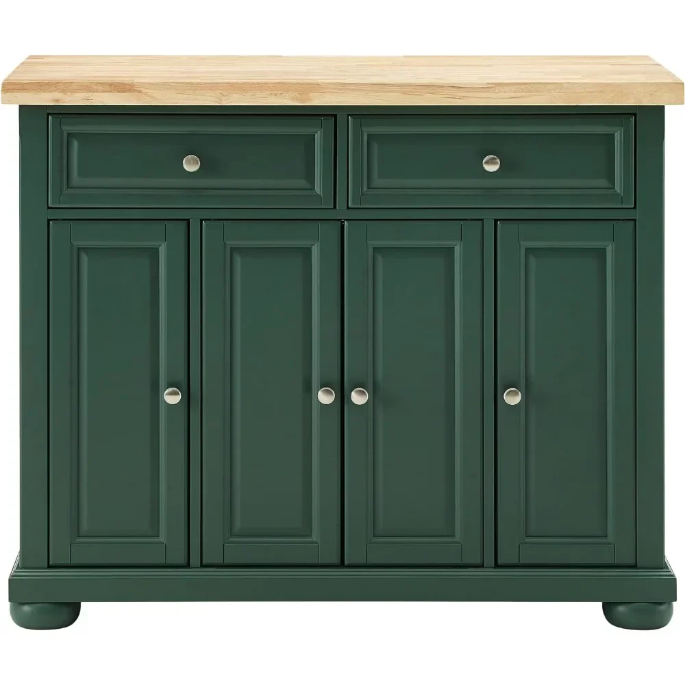 Madison Kitchen Island avec dessus en bois massif et roulettes en option, vert émeraude