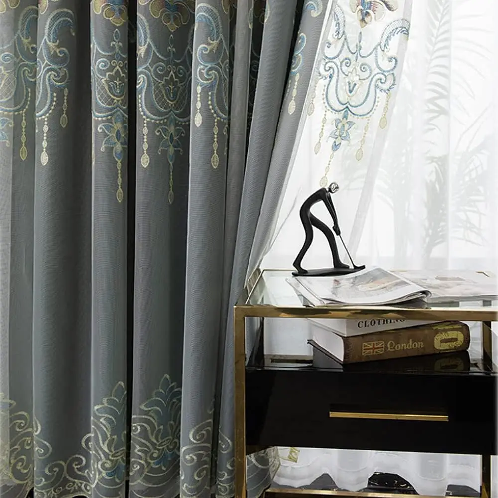 1 Panel 132cm width European Double Layered Curtain for Living Room Bedroom Luxury Embroidered Curtain