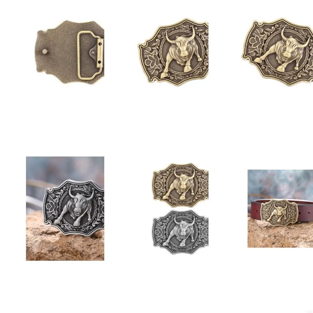 Hebilla cinturón occidental con motivo toro, hebilla metal grabada para hombre y mujer, accesorio decorativo para