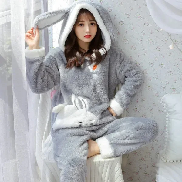 Velvet Pajama Woman Winter Kawaii Pajamas Set Women Pyjamas Plaid Flannel Sleepwear Girl Pijama Mujer Night Suits Homewear