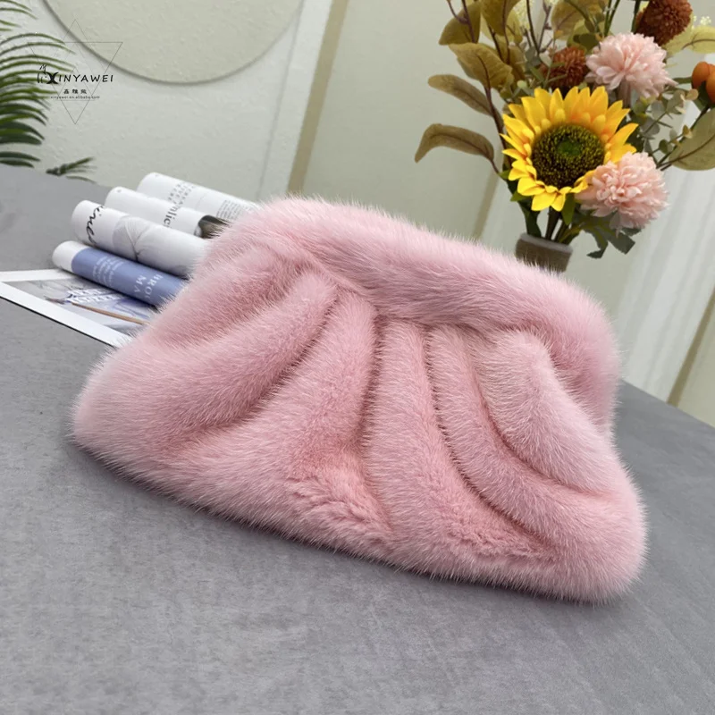Women\'s Handbags 2024 Clutches Fashion Simple Designer Handbag Woman Mink Fur Bags Solid Color Ladies Clutch Shoulder Bags