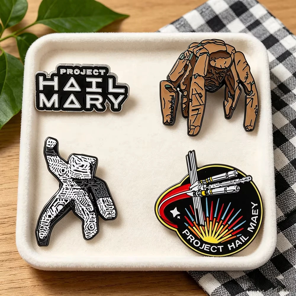 4pcs Project Hail Mary Enamel Pins Set Sci-Fi Novel Book Inspired Lapel Pins Rocky & Ship Character Brooches for Backpack