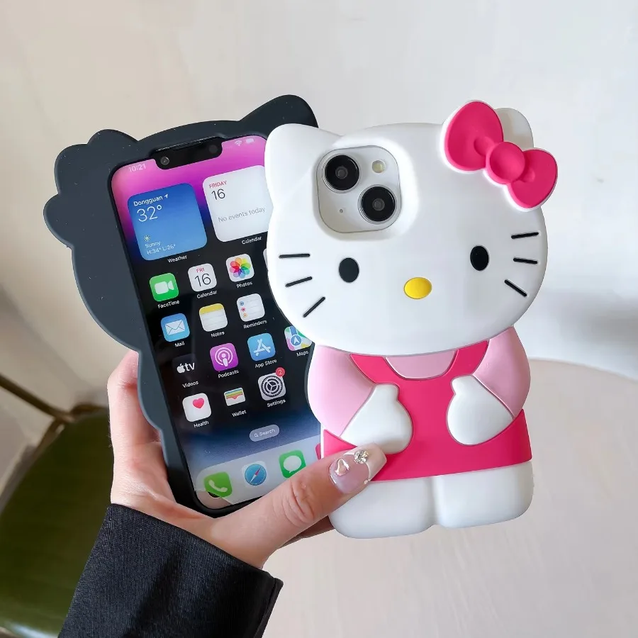 For iPhone 16Pro 16 Plus 16 Pro Max  Hello Kitty 3D Silicone Soft Phone Case