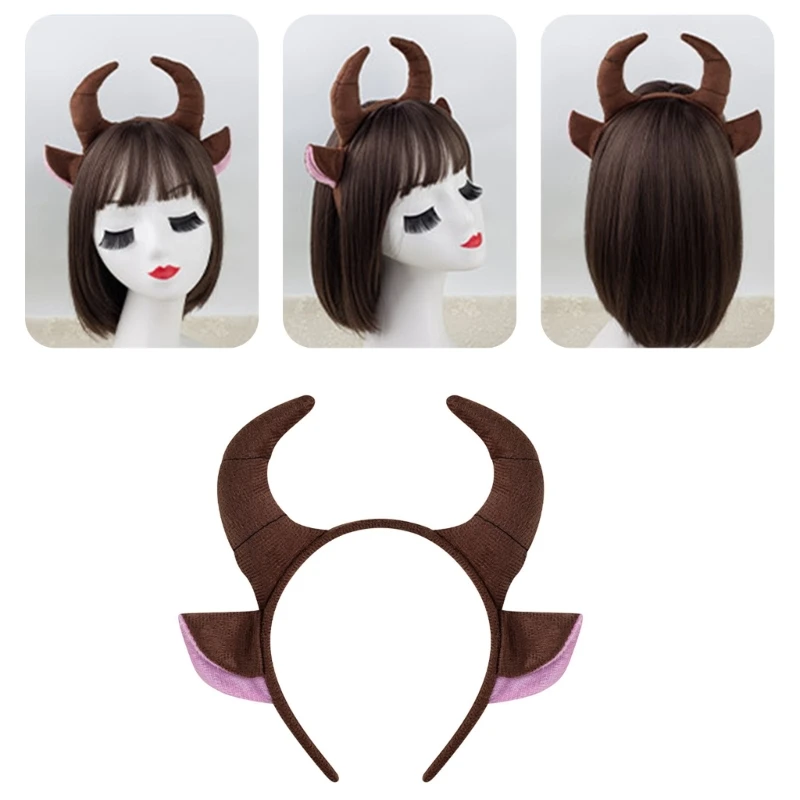 Fun Cow Horn Headpiece Headband Hairpiece Costume Headwear Hair Accesories for Kids Teens and Animal Theme Enthusiasts