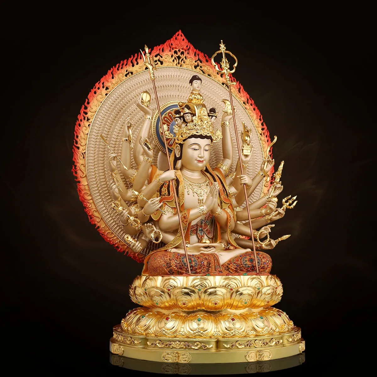 CZ all-copper Avalokitesvara Buddha Statue with Thousand Hands and Thousand Eyes  Bodhisattva Sitting with Thousand Hands