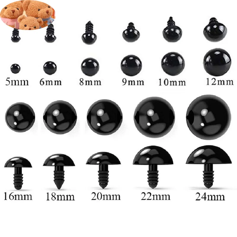 5-18mm Black Plastic Eye For Craft Doll Decoration Accessories Safety Eyes Amigurumi For Toy Animal Eye Doll Toys 50/100pcs