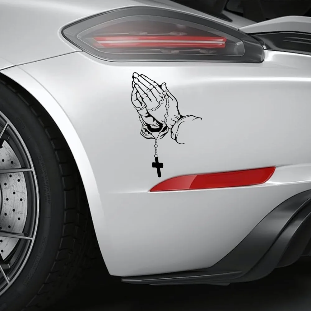 Praying Hands & Rosary Vinyl Bumper laser Stickers For Premium Car Decals Easy Apply All Car, Computer, Wall, Creativity Sticker