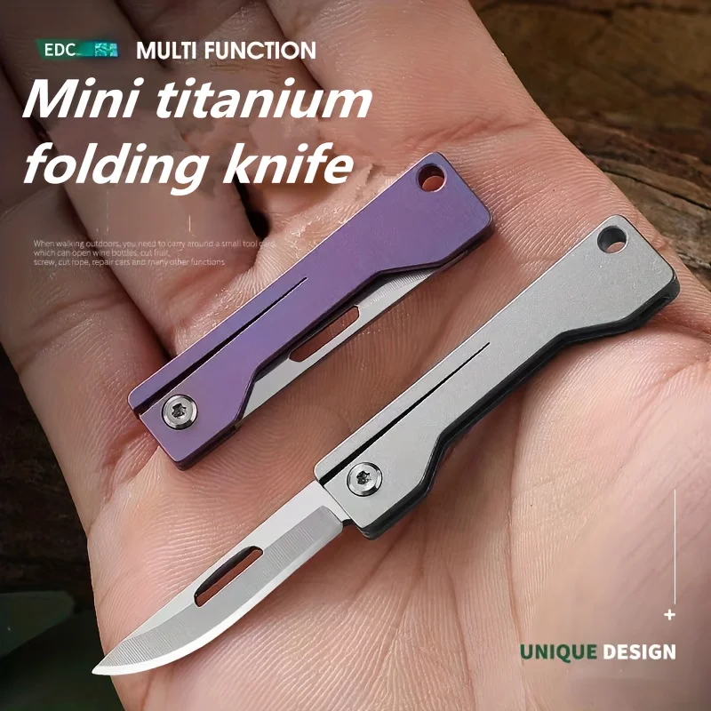 Mini Titanium Alloy Folding Knife EDC Sharp Small Knife Pocket Key Pendant Gift Knife Outdoor Fruit Knife Unboxing Knife