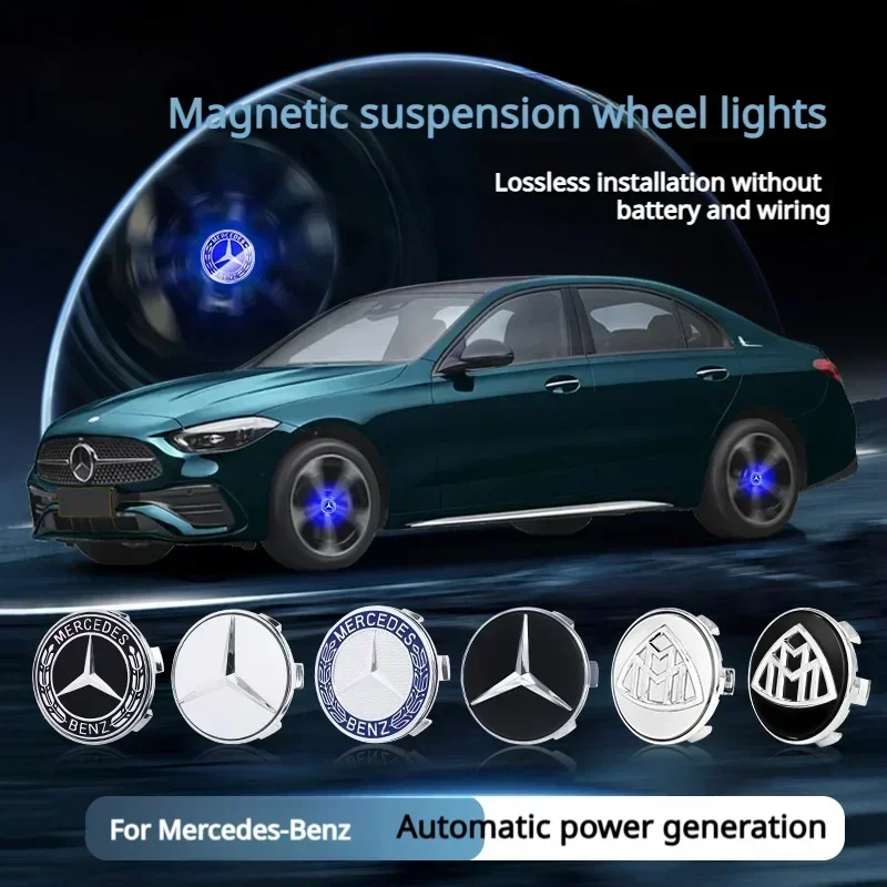 75mm Magnetic Suspension LED Illuminated Wheel Hub Caps Lights for Mercedes Benz C/A/E/GLE/S/GLC-Class Upgrade Wheel Center Caps