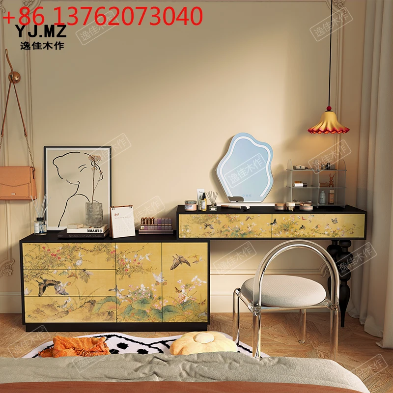 

Medieval flower and bird solid wood bedroom multi-functional storage locker