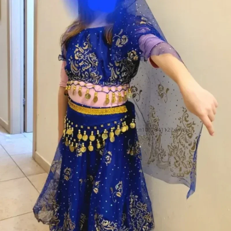 Indiase buikdanskostuum Nieuw prestatiekostuum Kinderdag Etnische dansfestival voor kinderen Prestatiekostuumset