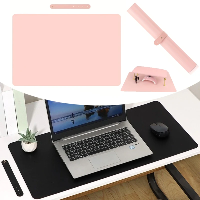Black/Pink Nail Art Table Mat Portable Nail Art Armrest Professional Table Mat Microfiber Leather Nail ArtMat for Nail Art Salon