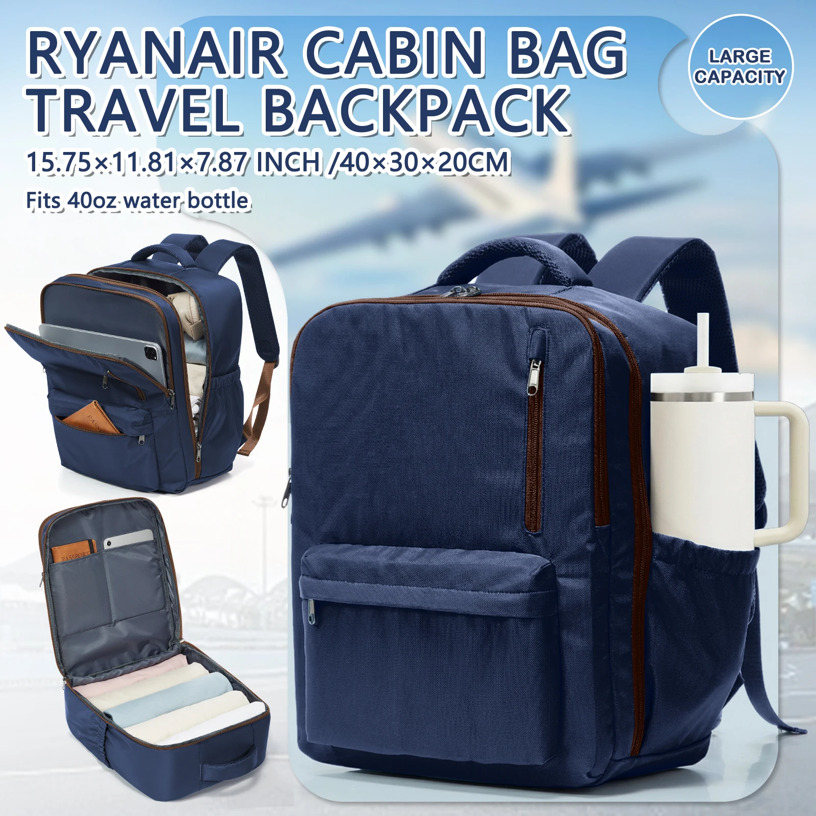 Plecak podróżny, torba kabinowa, plecak Ryanair 40x30x20, plecak podręczny, plecak na laptopa 15,6 cala dla kobiet i mężczyzn, plecak trekkingowy.