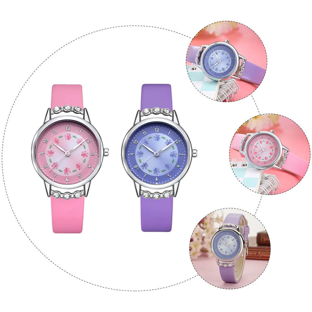 2Pcs Waterproof Wrist Watch Cartoon Design Quartz Watch for Casual Party School Gift Watches for