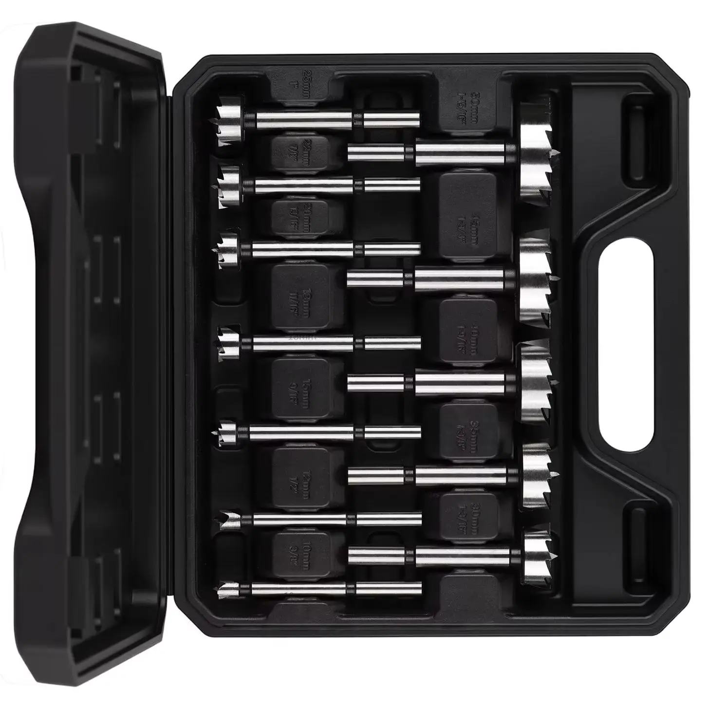Utensili per la lavorazione del legno Punte da trapano noiose per cerniere Acciaio ad alto tenore di carbonio Forstner Sega a tazza Gambo tondo per tavola composita di legno 12 pezzi 10-50mm