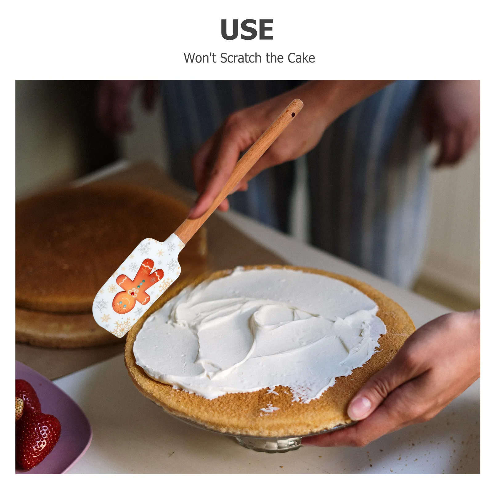 

5Pcs Cake Cream Scraper Silicone Spatulas Wood Handle Kitchen Baking Tools Wedding Birthday Party Supplies Silicone Spatula